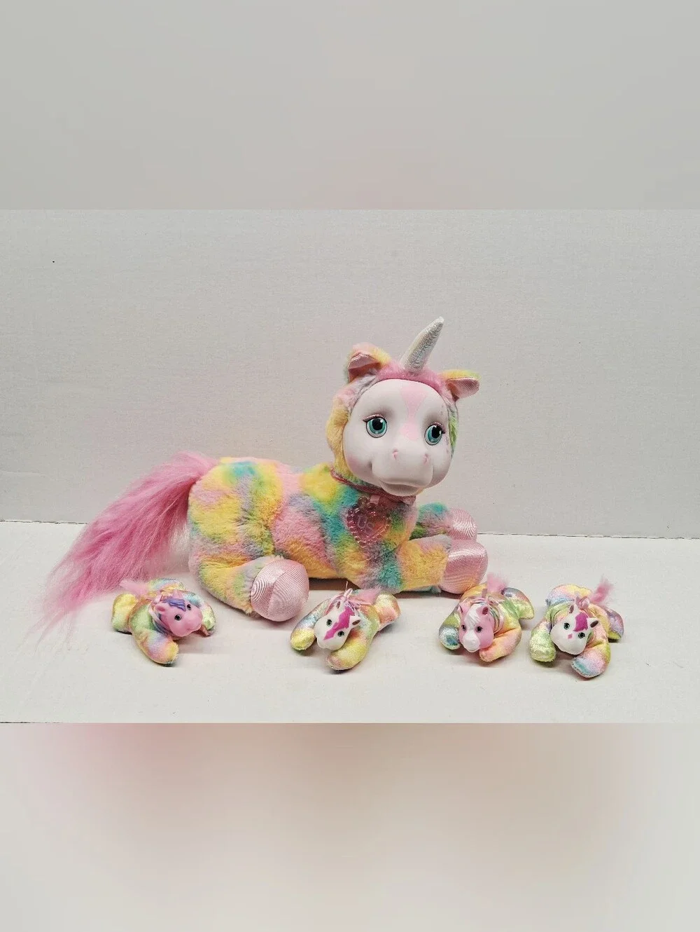 Just Play 2018 Unicorn Surprise Tie Dye Plush Hidden Pouch  & 4 Unicorn Babies